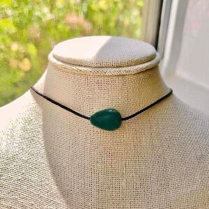 Dainty Dark Green Indian Agate Teardrop Boho Necklace/Choker